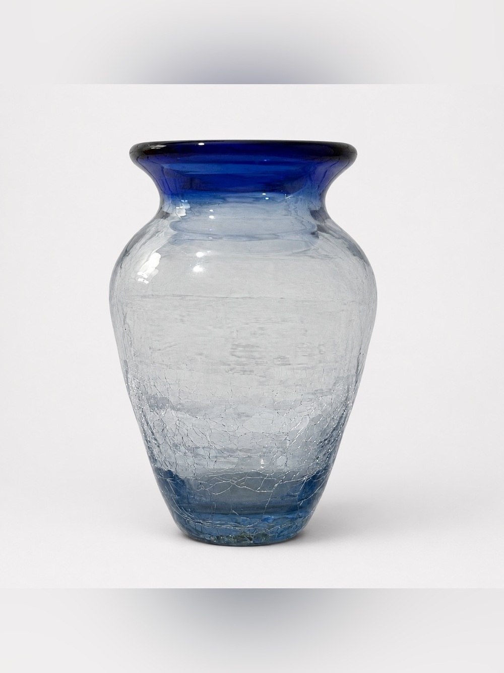 Vintage MCM Blenko Glass Co gradient blue crackled glass vase